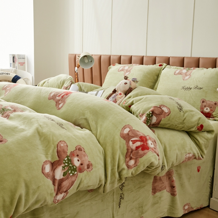 91家纺网 家纺一手货源 找家纺 乐居坊 2023新款高克重牛奶绒印花保暖四件套 小熊的梦