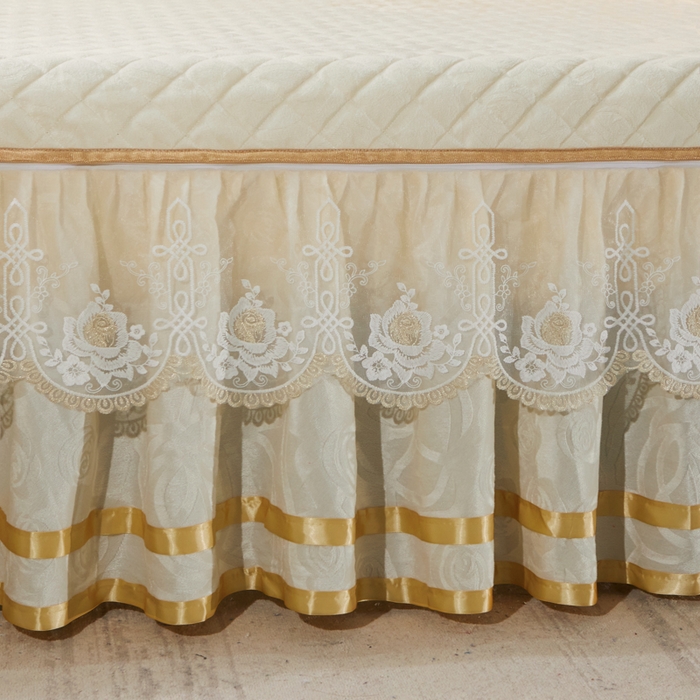 91家纺网 家纺一手货源 找家纺 恋尚 2023新款天鹅绒可脱卸夹棉床裙 床盖四件套 床裙 米黄