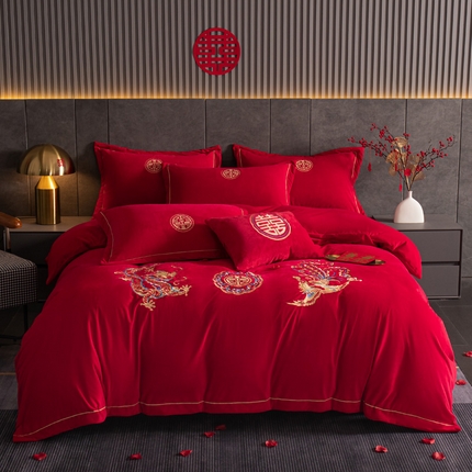 91家纺网 家纺一手货源 找家纺 花愿 2025新款婚庆牛奶绒四件套-拍法二 龙凤欢喜