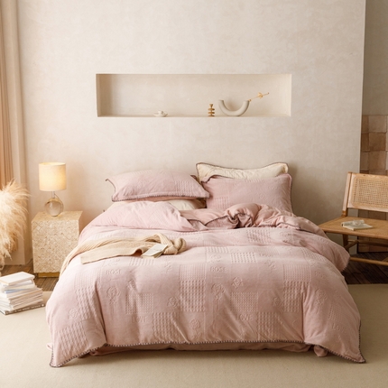   艾莱  2023新款贝壳边加厚牛奶绒四件套-玫瑰爱人 玫瑰爱人-烟粉