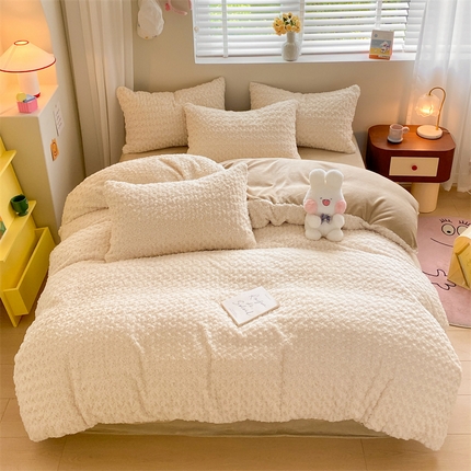 91家纺网 家纺一手货源 找家纺 名兮 2023新款兔毛绒被套 玫瑰-白