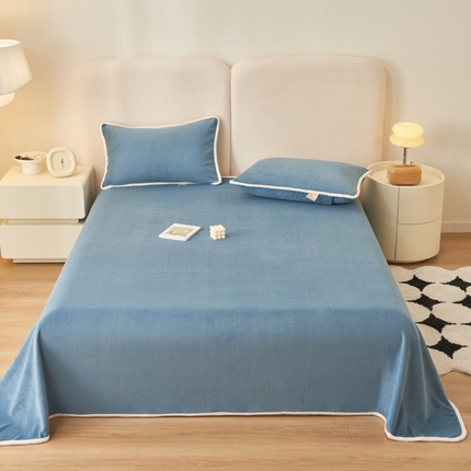 21度c 2023秋冬新款加厚暖阳牛奶绒单品床单枕套 床单三件套 暖阳-灰蓝色