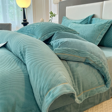 91家纺网 家纺一手货源 找家纺 （总）暖洋 2024新款a类高克重暖芙绒立体烂花雕花绒纯色牛奶绒四件套