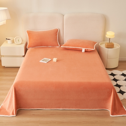 21度c 2023秋冬新款加厚暖阳牛奶绒单品床单枕套 床单三件套 暖阳-橙红色