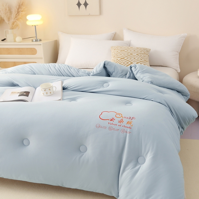 91家纺网 家纺一手货源 找家纺 薇玛仕 2023新款A类云朵绒恒温大豆被春秋被加厚冬被 云朵绒-蓝