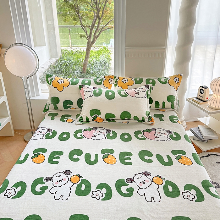 91家纺网 家纺一手货源 找家纺 胜权2024牛奶绒床单 快乐汪汪