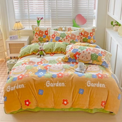 91家纺网 家纺一手货源 找家纺 （总）丽涵家纺 2023秋冬新品小清新消光臻棉绒保暖四件套牛奶绒三件套