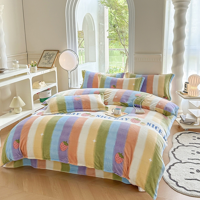 91家纺网 家纺一手货源 找家纺 2024秋冬新款牛奶绒单被套 彩虹甜心