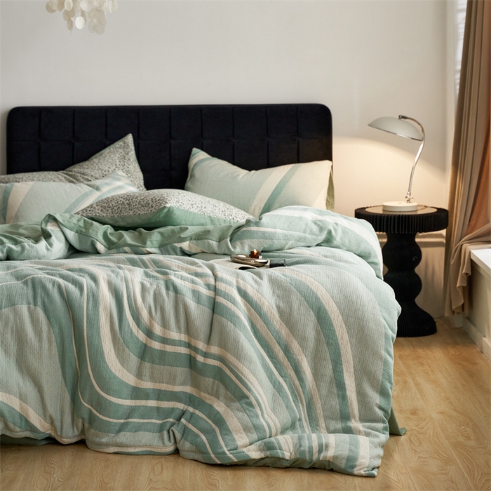 91家纺网 家纺一手货源 找家纺 安莱生活 2023新款A类空气层双层纱大提花青空如璃系列 青空如璃-嫩绿