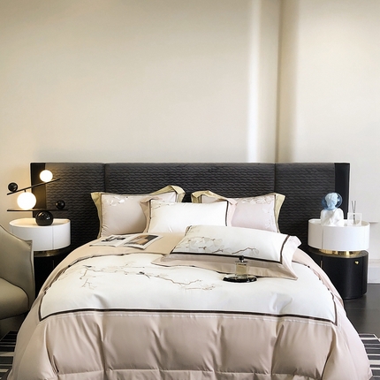 91家纺网 家纺一手货源 找家纺 （总）沐白家居 2023长绒棉绣花四件套-花鸟山居