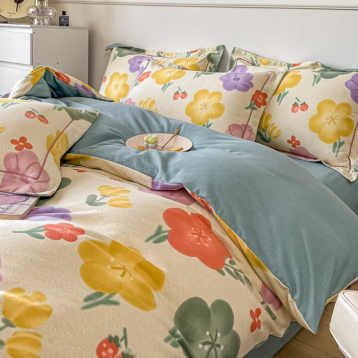 91家纺网 家纺一手货源 找家纺 凡客家居 2023新款全棉磨毛四件套 莱茵春色