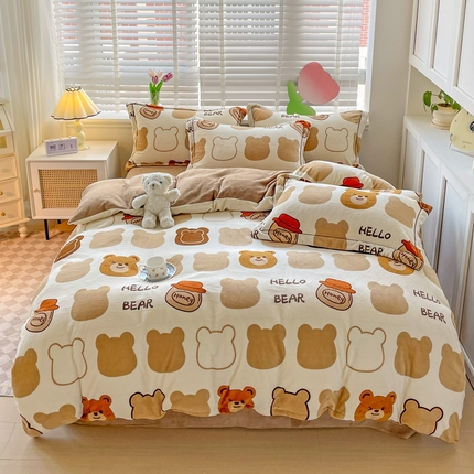 91家纺网 家纺一手货源 找家纺 （总）丽涵家纺 2023秋冬新品小清新消光臻棉绒保暖四件套牛奶绒三件套