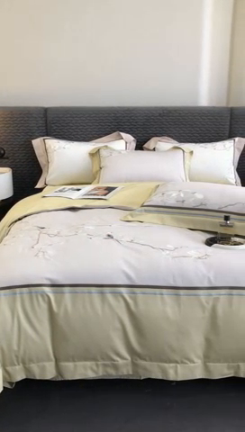 91家纺网 家纺一手货源 找家纺 沐白家居 2023长绒棉绣花四件套-花鸟山居 香草绿