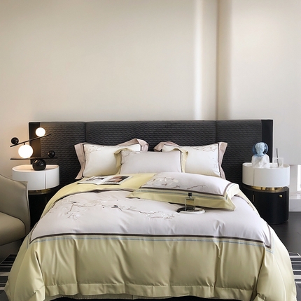 沐白家居 2023长绒棉绣花四件套-花鸟山居 香草绿