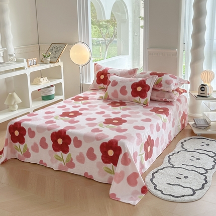 91家纺网 家纺一手货源 找家纺 胜权2024牛奶绒床单 浅浅花香