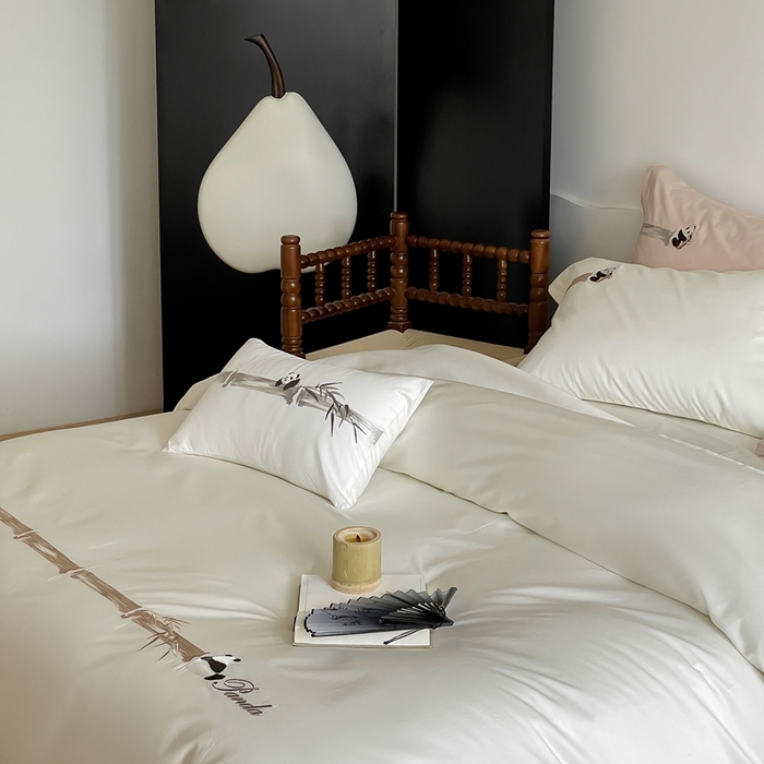 91家纺网 家纺一手货源 找家纺 沐白家居 2023长绒棉绣花四件套-奶熊起司 米白