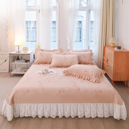 91家纺网 家纺一手货源 找家纺 宜凡家纺 2023新款全棉加厚磨毛印花床盖三件套 梅枝