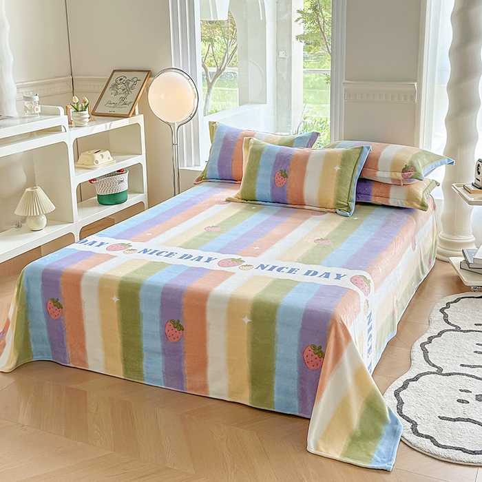 91家纺网 家纺一手货源 找家纺 2024秋冬新款牛奶绒单被套 彩虹甜心