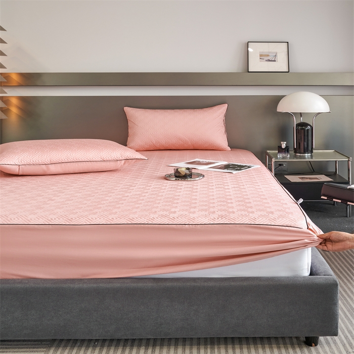 91家纺网 家纺一手货源 找家纺 八十八家纺2023新款大豆纤维夹棉床笠  浅粉玉