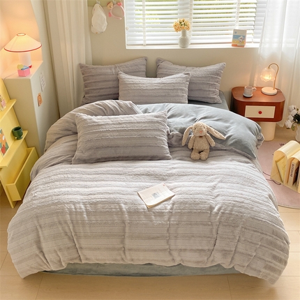 名兮 2023新款兔毛绒被套 条纹-灰