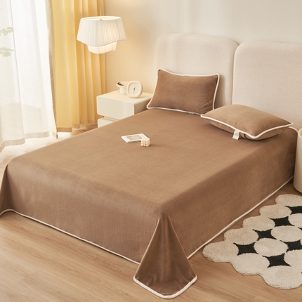21度c 2023秋冬新款加厚暖阳牛奶绒单品床单枕套 床单三件套 暖阳-咖啡色