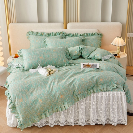 宜凡家纺 2023新款全棉加厚磨印花毛床裙四件套 凡尔赛街道
