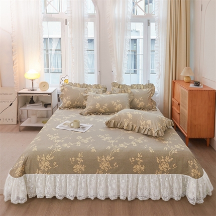 91家纺网 家纺一手货源 找家纺 宜凡家纺 2023新款全棉加厚磨毛印花床盖三件套 疏花影