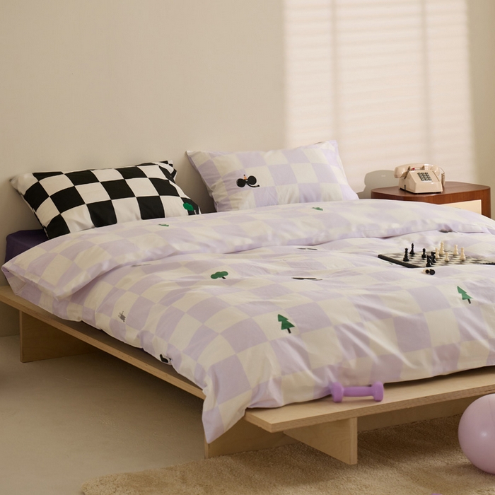 91家纺网 家纺一手货源 找家纺 雅居纺家纺 2023新款13070全棉混搭绣花款四件套 紫色方格