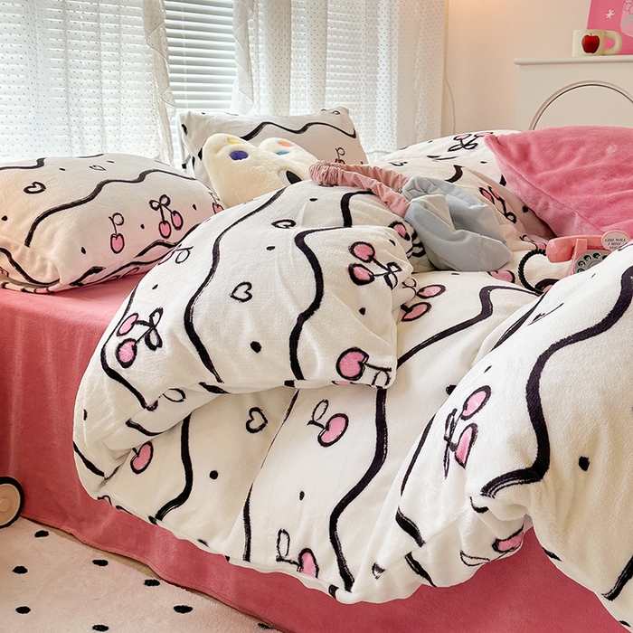 91家纺网 家纺一手货源 找家纺 （总）昔可家纺 2023新款高克重印花牛奶绒小清新系列四件套