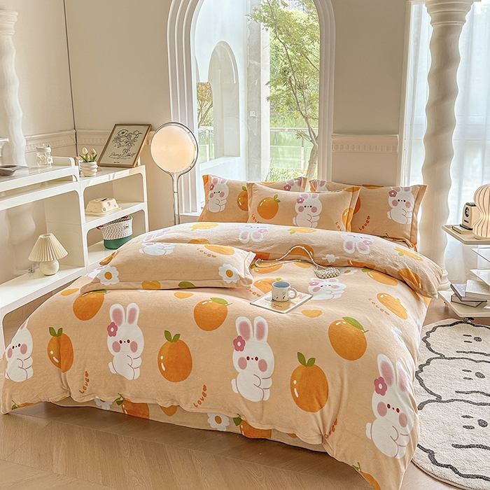 91家纺网 家纺一手货源 找家纺 2024秋冬新款牛奶绒单被套 兔兔派对