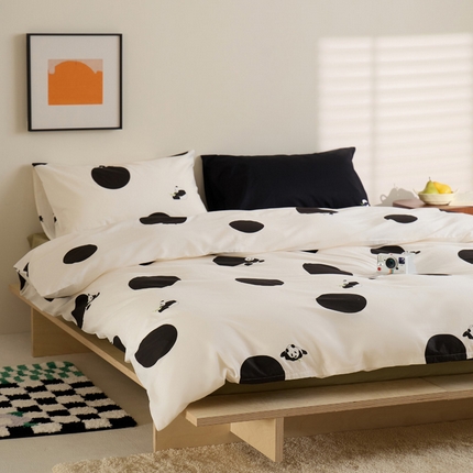 雅居纺家纺 2023新款13070全棉混搭绣花款四件套 波点熊猫
