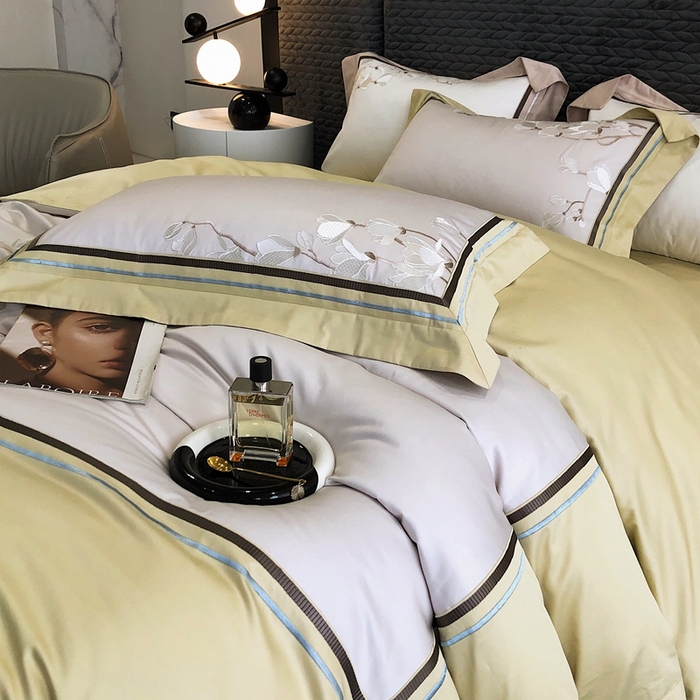 91家纺网 家纺一手货源 找家纺 沐白家居 2023长绒棉绣花四件套-花鸟山居 香草绿