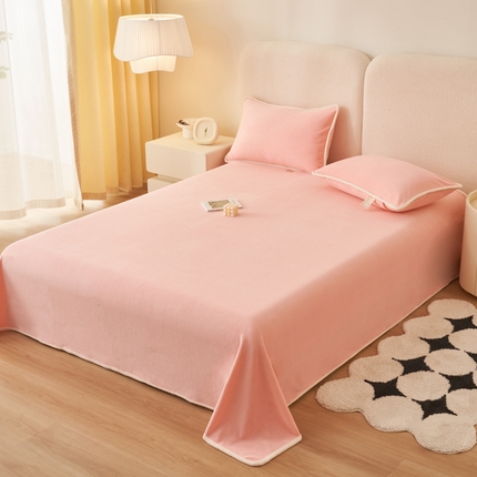 21度c 2023秋冬新款加厚暖阳牛奶绒单品床单枕套 床单三件套 暖阳-梦幻粉