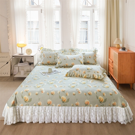 宜凡家纺 2023新款全棉加厚磨毛印花床盖三件套 棉絮