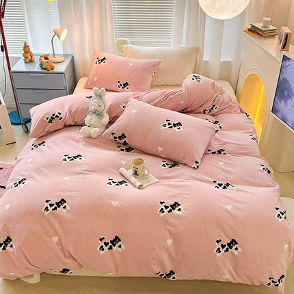 91家纺网 家纺一手货源 找家纺 （总）昔可家纺 2023新款高克重印花牛奶绒卡通系列四件套