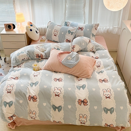 91家纺网 家纺一手货源 找家纺 （总）昔可家纺 2023新款高克重印花牛奶绒卡通系列四件套