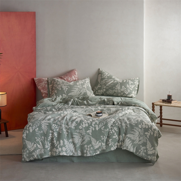 91家纺网 家纺一手货源 找家纺 安莱生活 2023新款A类空气层双层纱大提花枝繁叶茂空气层系列四件套 枝繁叶茂-草绿