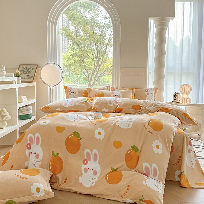 91家纺网 家纺一手货源 找家纺 2024秋冬新款牛奶绒单被套 兔兔派对