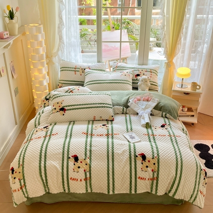 91家纺网 家纺一手货源 找家纺 （总）卡巴伦 2023新款A类高克重豆豆绒牛奶绒四件套-印花款