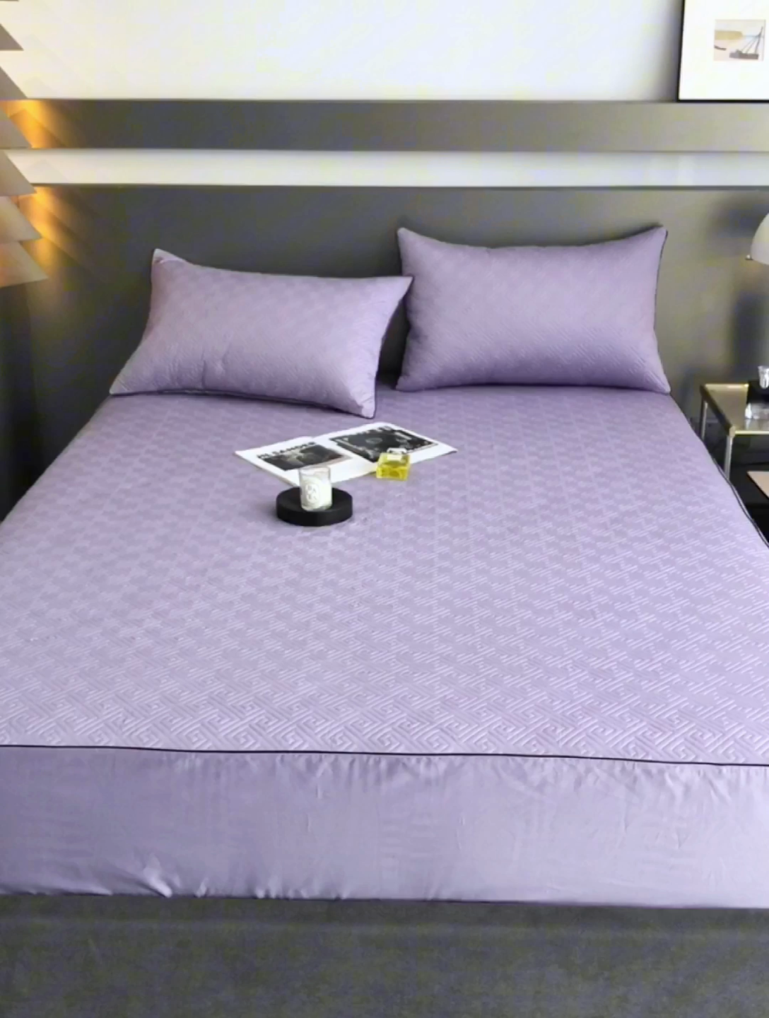 91家纺网 家纺一手货源 找家纺 八十八家纺2023新款大豆纤维夹棉床笠  烟灰紫