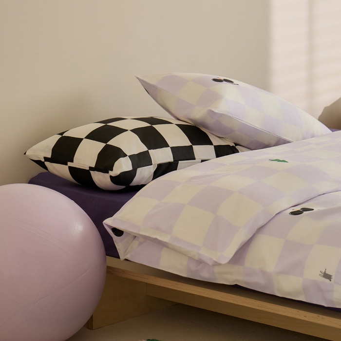 91家纺网 家纺一手货源 找家纺 雅居纺家纺 2023新款13070全棉混搭绣花款四件套 紫色方格