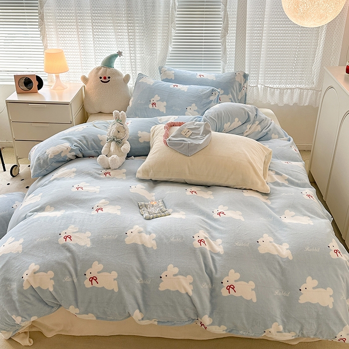 91家纺网 家纺一手货源 找家纺 （总）昔可家纺 2023新款高克重印花牛奶绒卡通系列四件套