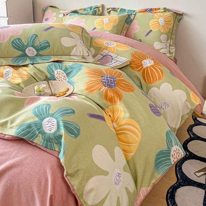 91家纺网 家纺一手货源 找家纺 凡客家居 2023新款全棉磨毛四件套 花颜朵朵