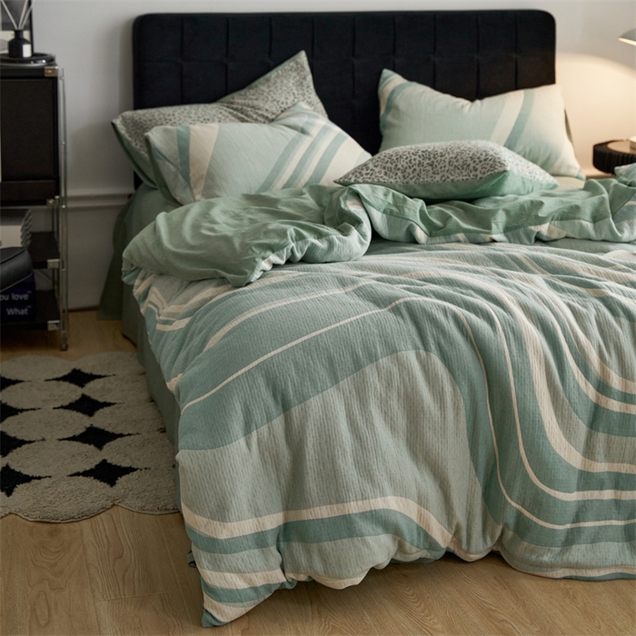 91家纺网 家纺一手货源 找家纺 安莱生活 2023新款A类空气层双层纱大提花青空如璃系列 青空如璃-嫩绿