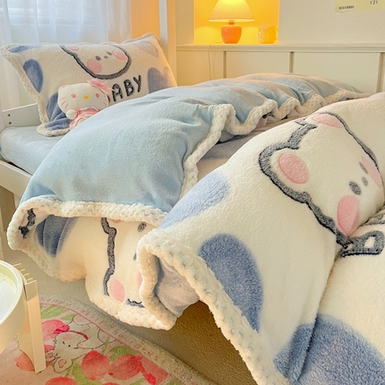 91家纺网 家纺一手货源 找家纺 （总）川悦生活 2023新款立体雪花绒宽边学生床三件套四件套