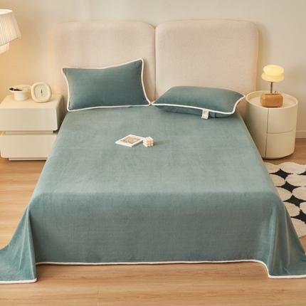 21度c 2023秋冬新款加厚暖阳牛奶绒单品床单枕套 床单三件套 暖阳-竹青色