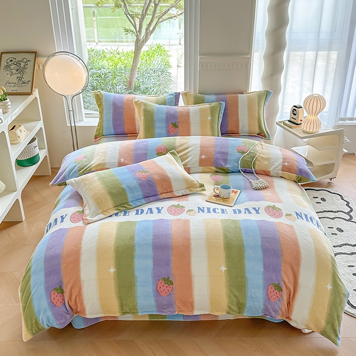 91家纺网 家纺一手货源 找家纺 2024秋冬新款牛奶绒单被套 彩虹甜心