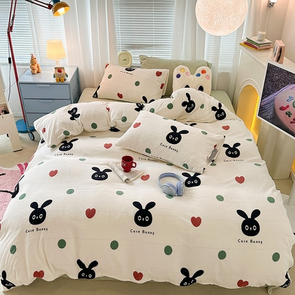 91家纺网 家纺一手货源 找家纺 （总）昔可家纺 2023新款高克重印花牛奶绒卡通系列四件套