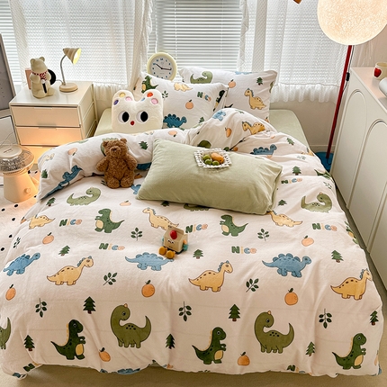 91家纺网 家纺一手货源 找家纺 （总）昔可家纺 2023新款高克重印花牛奶绒卡通系列四件套