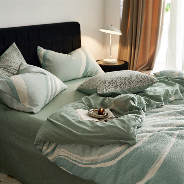 91家纺网 家纺一手货源 找家纺 安莱生活 2023新款A类空气层双层纱大提花青空如璃系列 青空如璃-嫩绿